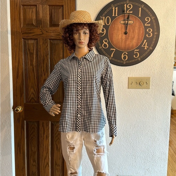 Talbots Black and White Gingham Button Down Shirt - Picture 2 of 3
